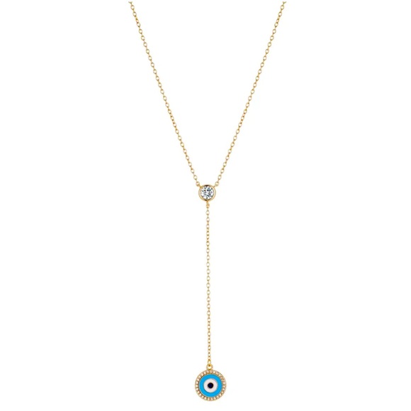 Gold Flash Plated Crystal Evil Eye Lariat Necklace - Picture 3 of 3